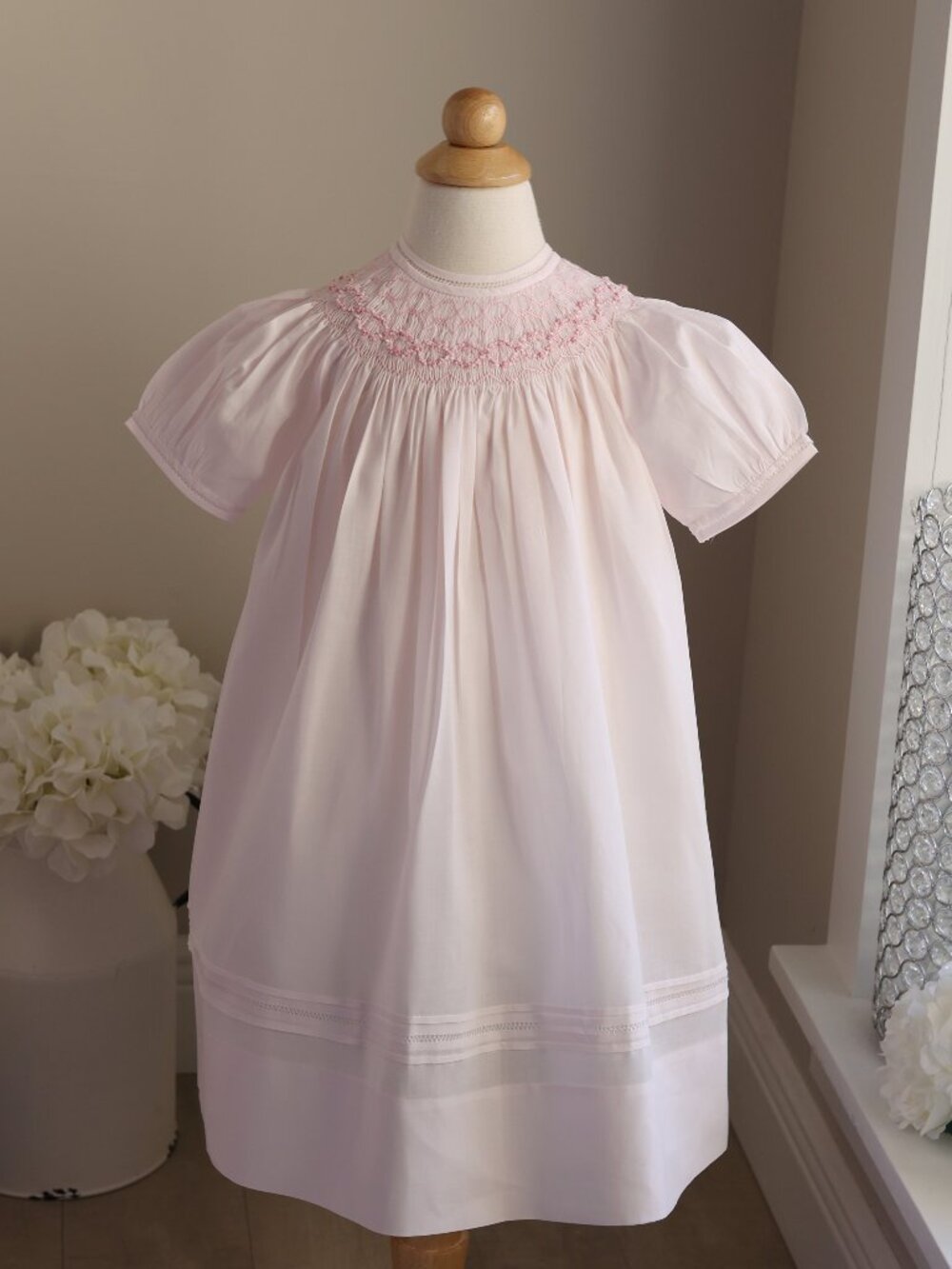 Pink Smocked Bishop Dress Feltman Brothers UNIQUE Design 24M  Floral Garland NWT